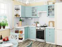 Небольшая угловая кухня в голубом и белом цвете Златоуст